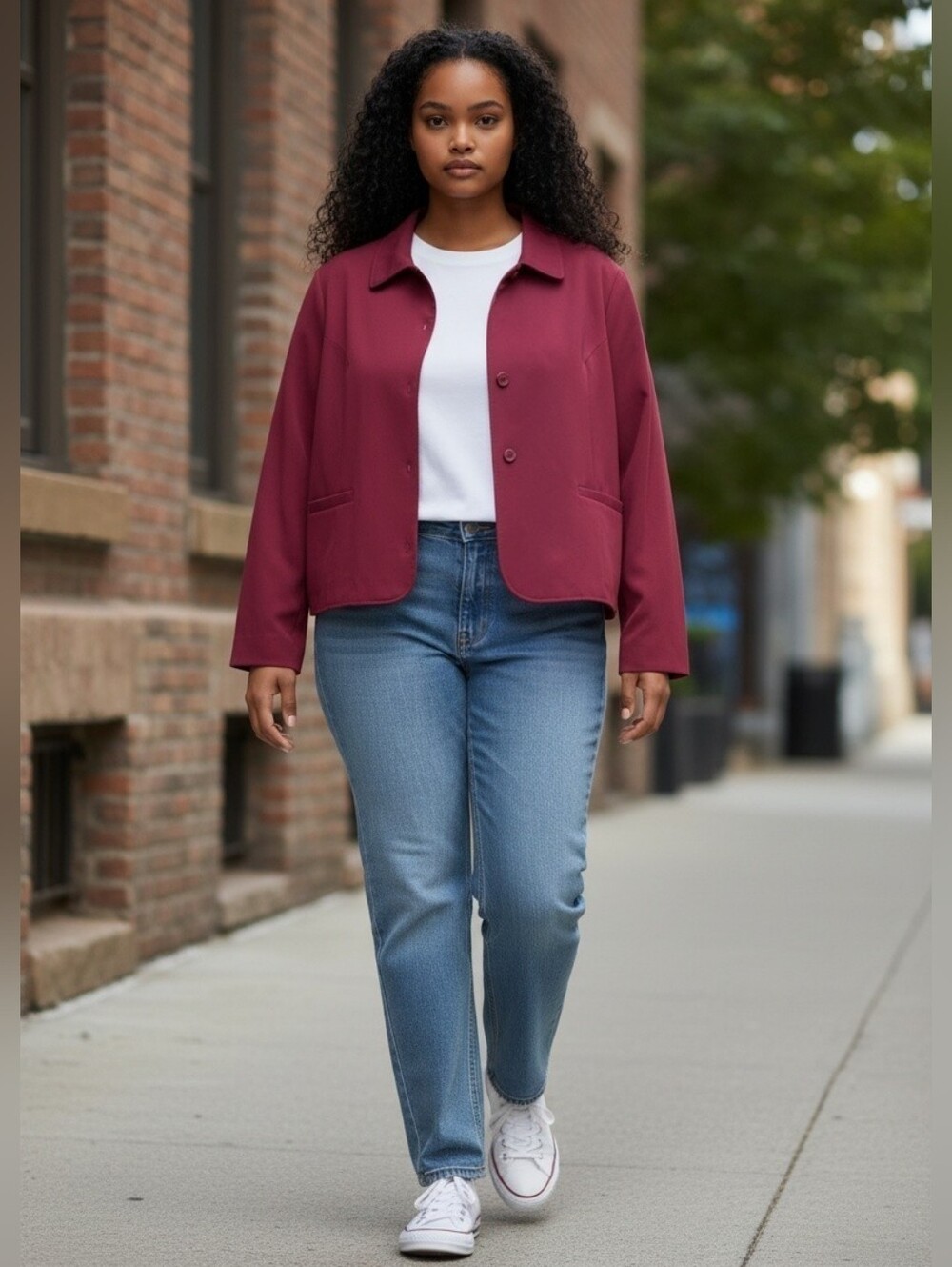 Jessica London Rich Fuscia Pink Collared Cropped Blazer-Jacket